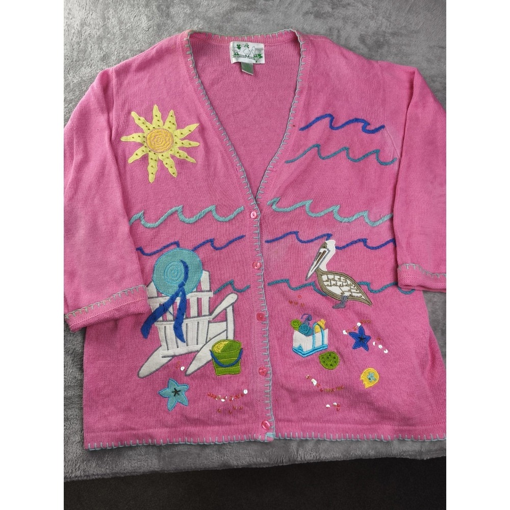 The Quacker Factory Cardigan Sweater Womens‎ 2X Pink Beach Pelican Chair Summer